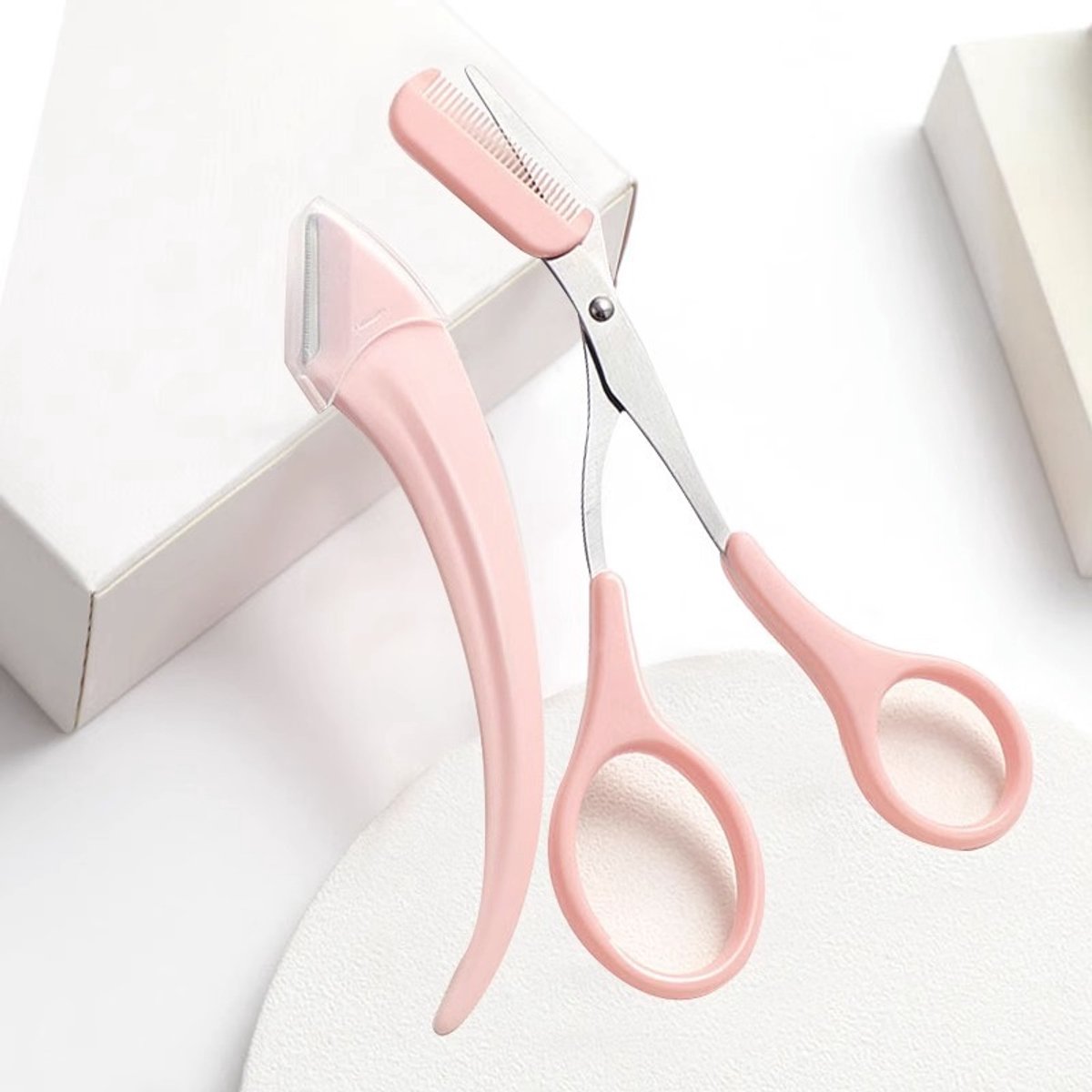 Eyebrow Trimmer - Eyebrow Trimmer for Women - Pink Eyebrow Trimming Set - Scissors with Comb - Safety Razor - Suitable for Daytime Skin Care - Image 2