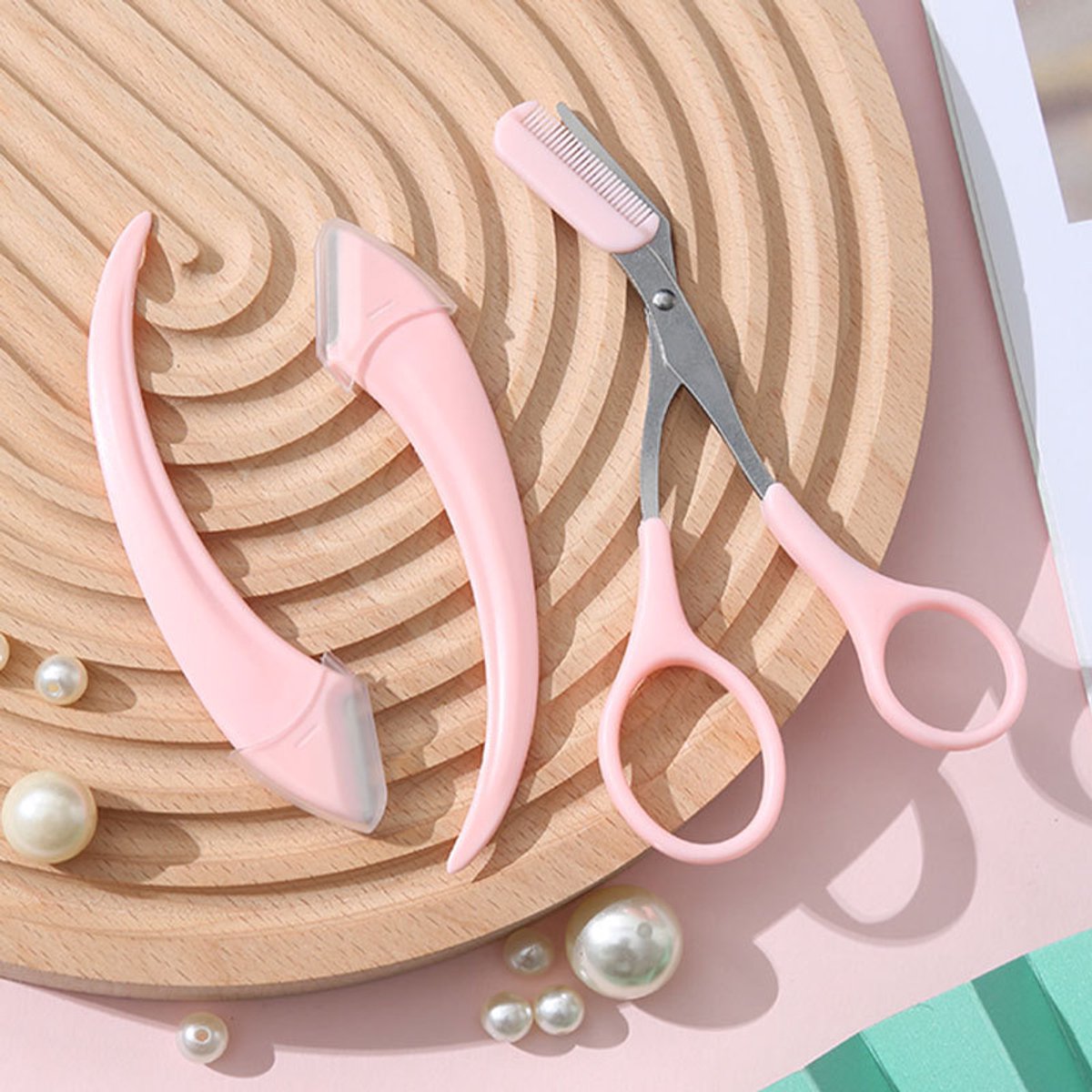 Eyebrow Trimmer - Eyebrow Trimmer for Women - Pink Eyebrow Trimming Set - Scissors with Comb - Safety Razor - Suitable for Daytime Skin Care - Image 3