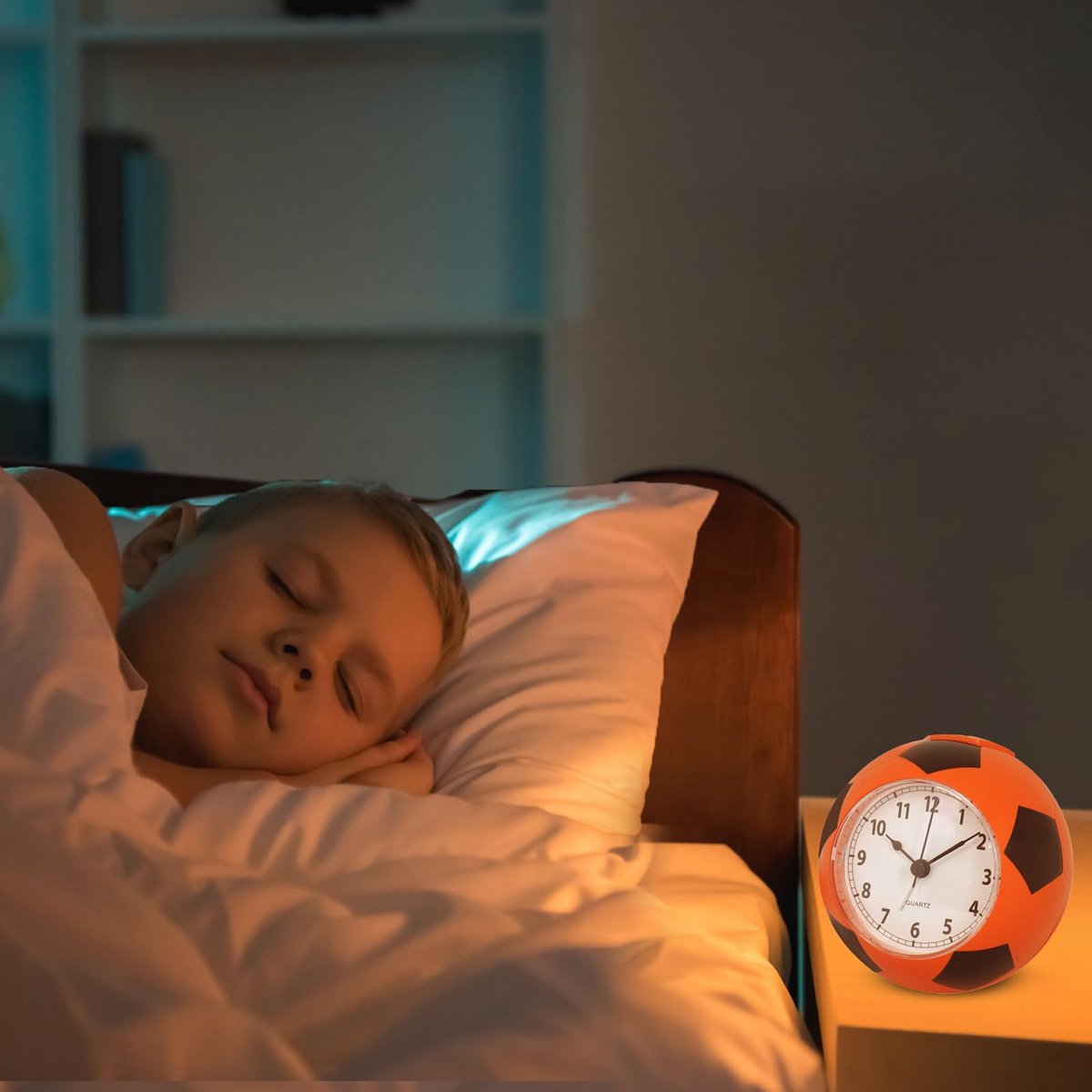 Football Alarm Clock - Silent Non-Ticking Desk Clock | Kids Bedside Clock | Cute football design, easy-to-read analog display, perfect for kids' bedrooms, great birthday gift for boys and girls - Orange - Image 2
