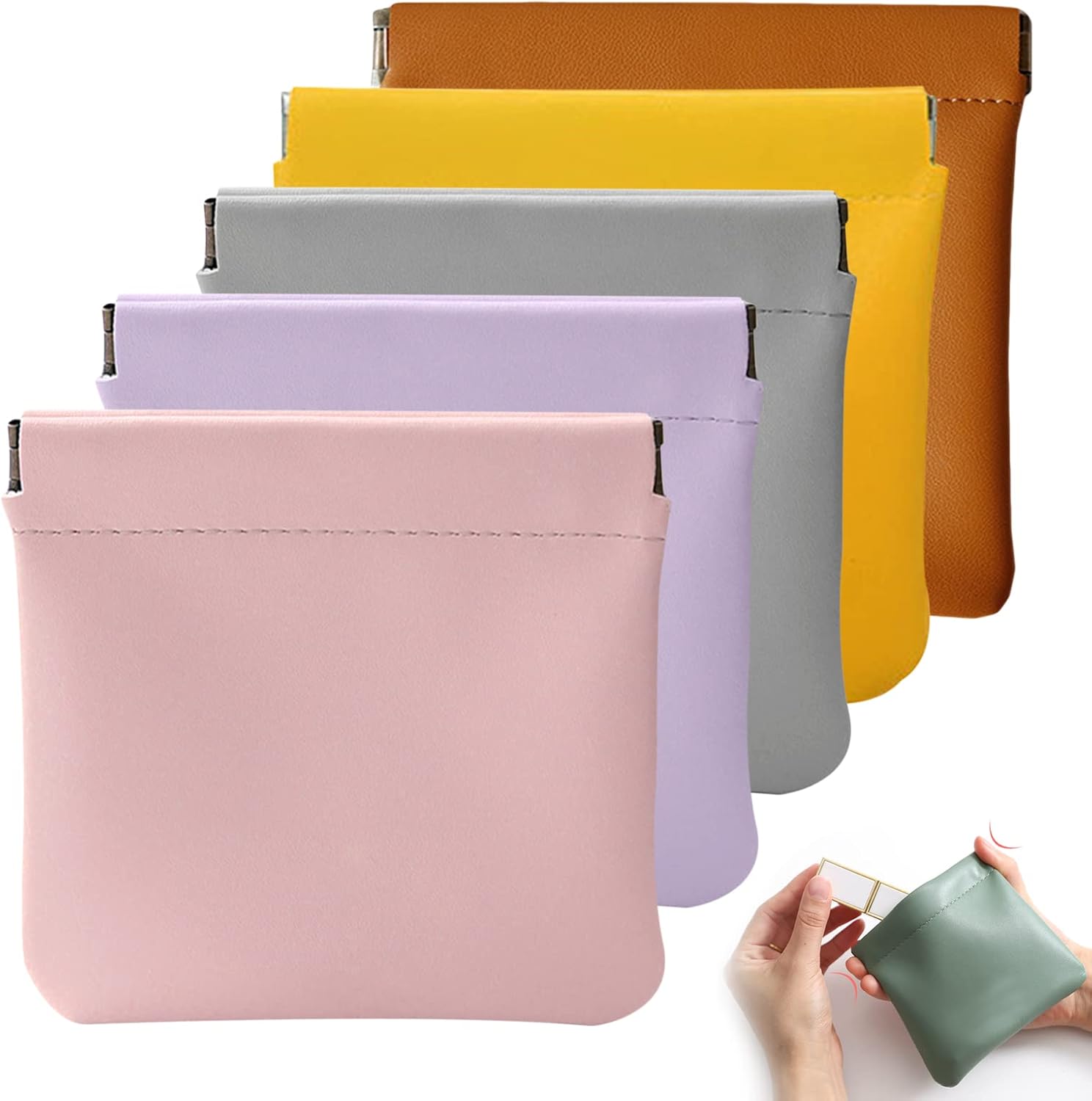 5pcs Lambskin Pocket Cosmetic Bag Makeup Pouch for Women Mini Makeup Bag Travel Storage -Waterproof Portable Squeeze Top Self-closing - Image 1