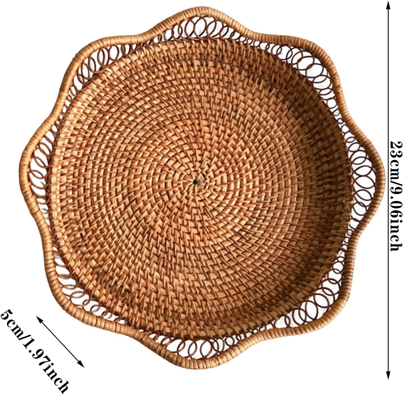 1pc Rattan Fruit Basket, Hand Woven Bread Basket, Tabletop Round Wicker Food Serving Storage Bowl, Natural Woven Decorative Baskets for Home Kitchen Counter Organizing - Image 2
