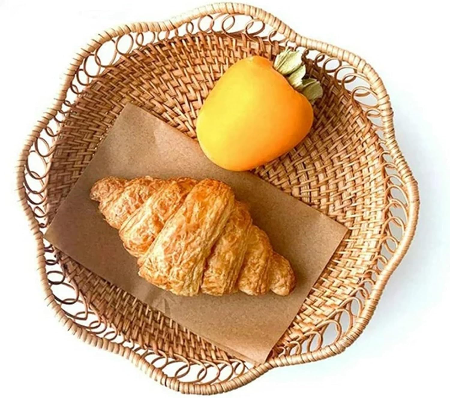 1pc Rattan Fruit Basket, Hand Woven Bread Basket, Tabletop Round Wicker Food Serving Storage Bowl, Natural Woven Decorative Baskets for Home Kitchen Counter Organizing - Image 7