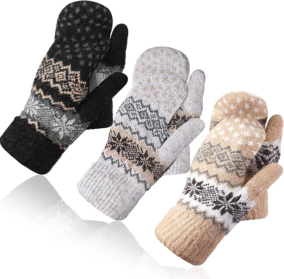 Pack of 3 pairs - Warm winter gloves for women - Extra thick - Knitted imitation - Suitable for cold winter weather (style B) - Image 1