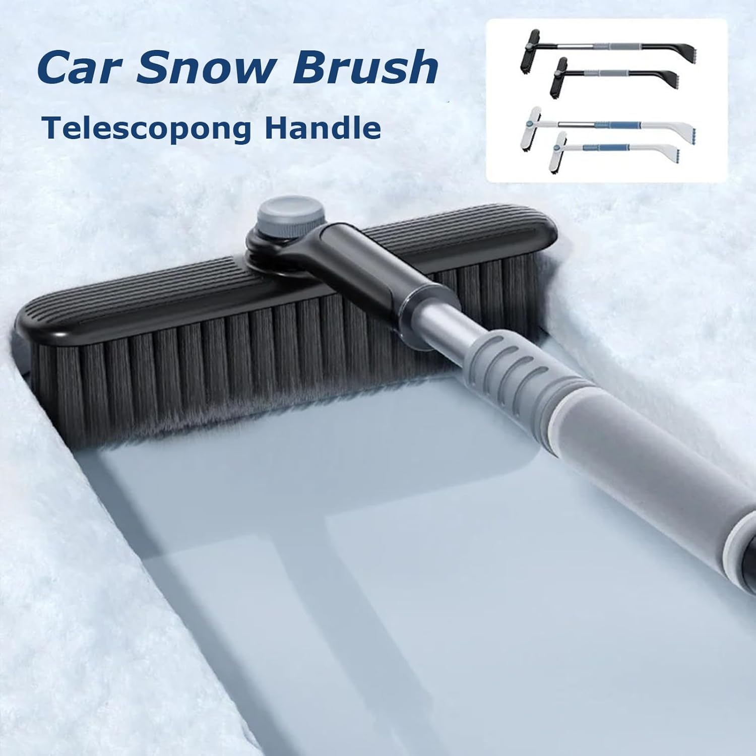 3-in-1 Snow Brush and Ice Scraper for Car Windows - Extendable Snow Remover - 360° Rotating Snow Brush and Ice Scraper with Long Handle (Gray) - Image 3