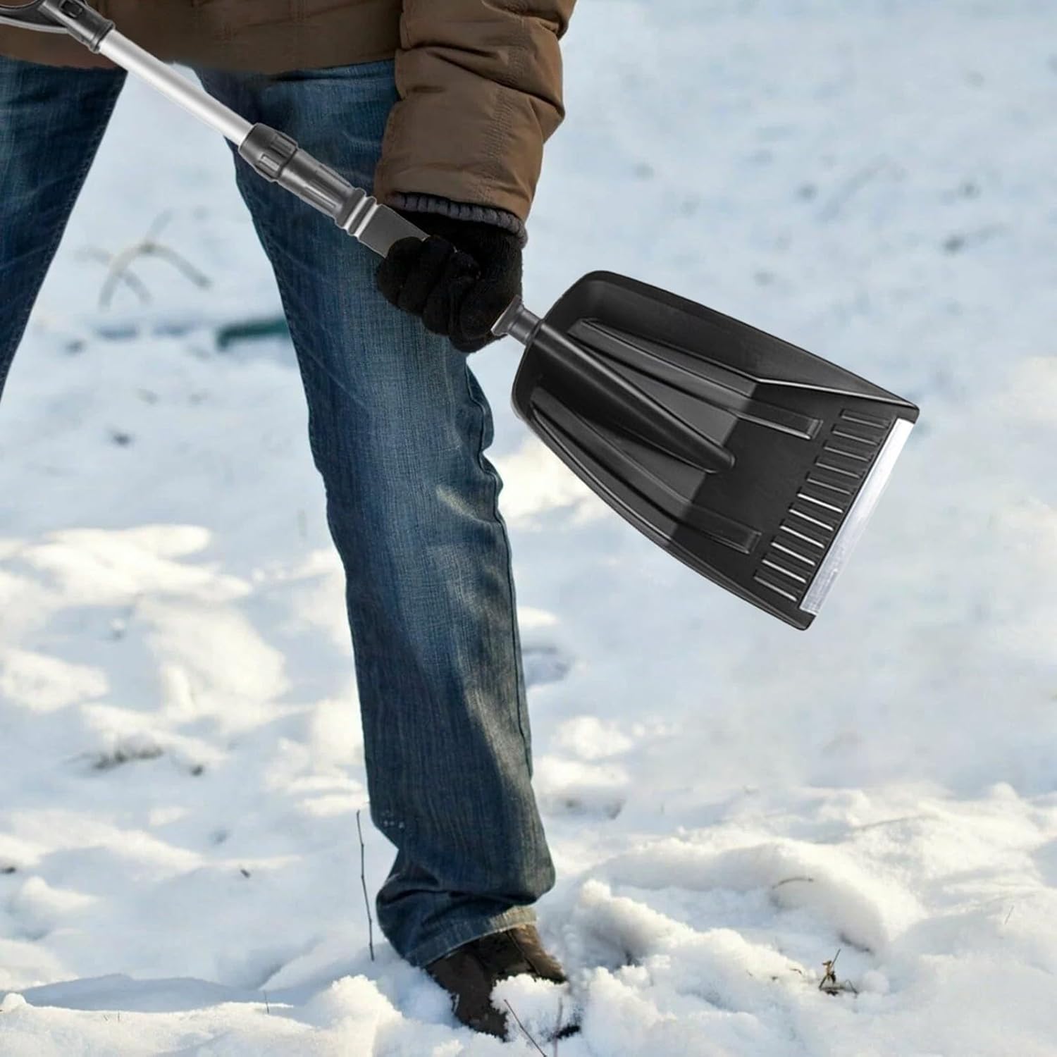Folding Snow Shovel - Large Capacity | Lightweight & Portable - Wide Snow Clearing Range with Ergonomic D-Shaped Handle and Aluminum Blade - Snow Shovel for Outdoors, Cars, Gardens, Camping, Driveways（Black） - Image 7
