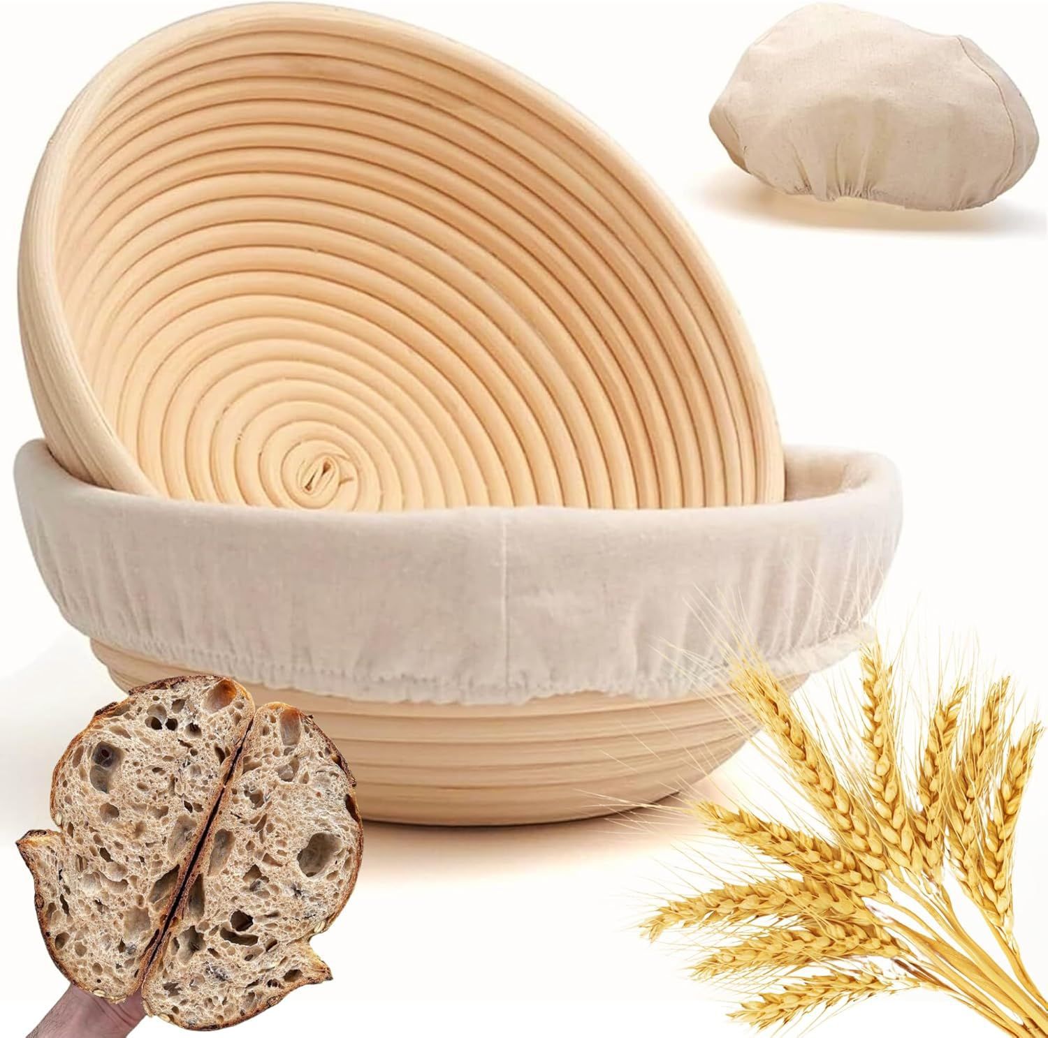 Proofing Basket Ø 23 cm - Bread Baking - Banneton - Proofing Basket Bread - Proofing Basket Round - Rattan Bread Pan - Dough Basket - incl. Dough Cloth | 1 piece - Image 1