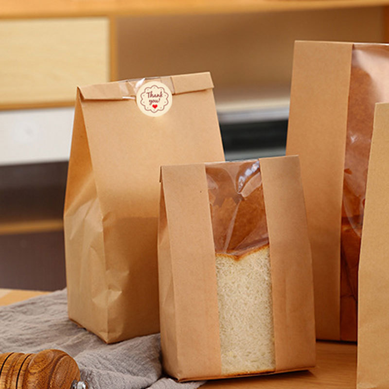 50 Pcs Bread Bag - Kraft paper with transparent window - 30*12*9 cm | Medium baking bag - Suitable for storing bread, cookies, and snacks - Includes resealable tape - Image 3