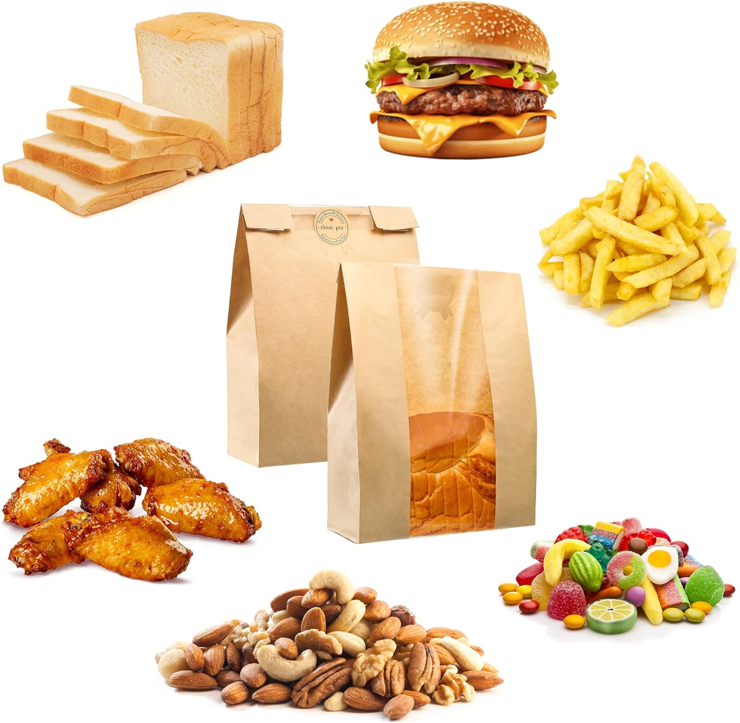 50 Pcs Bread Bag - Kraft paper with transparent window - 30*12*9 cm | Medium baking bag - Suitable for storing bread, cookies, and snacks - Includes resealable tape - Image 4