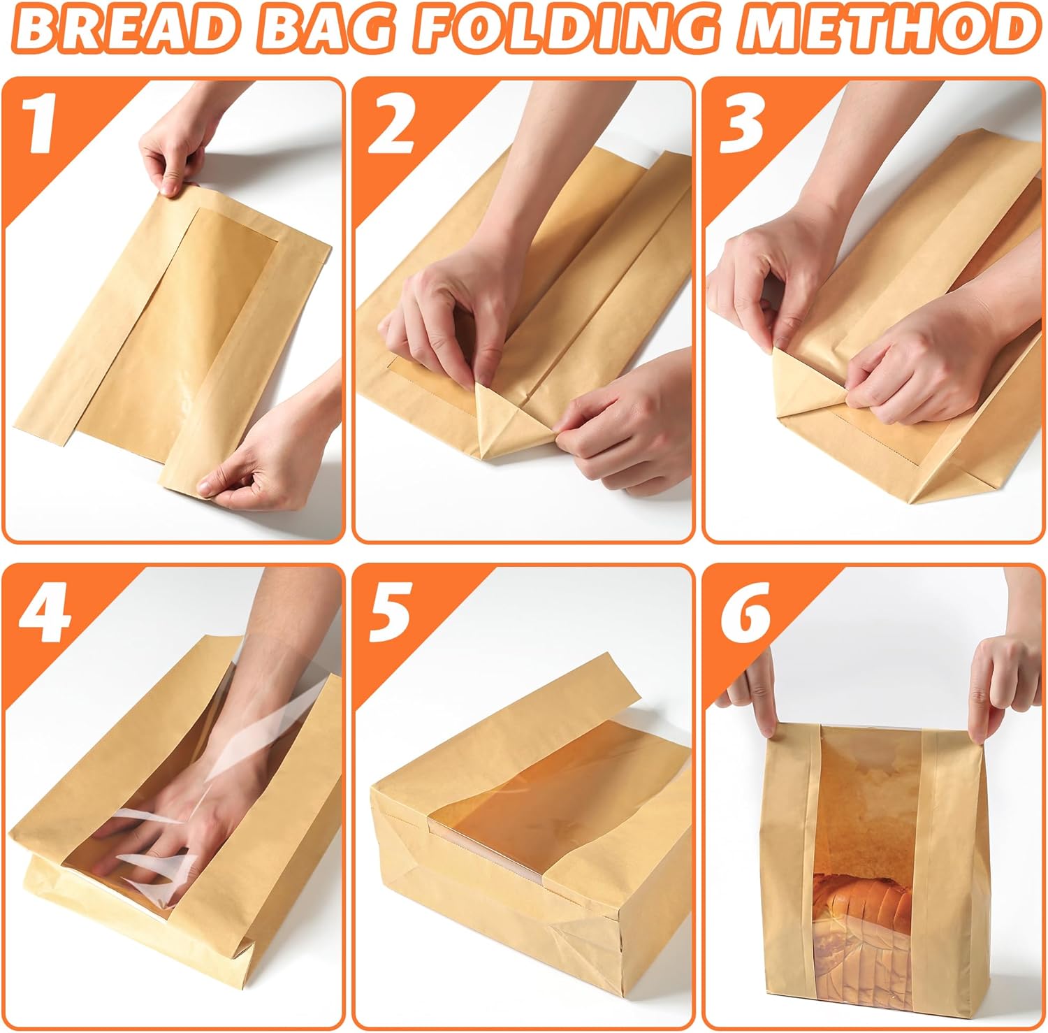 50 Pcs Bread Bag - Kraft paper with transparent window - 30*12*9 cm | Medium baking bag - Suitable for storing bread, cookies, and snacks - Includes resealable tape - Image 6