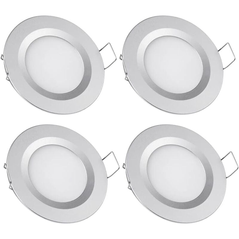 4 x 12V LED Recessed Spotlight Hole 58-65mm 3W 3200K Recessed Ceiling Light for Motorhome Boat Caravan Van Yacht Warm White (Silver Finish) - Image 1