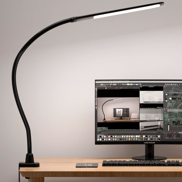 1 pc. Desk Lamps for Home Office, Clamp Lamp Dimmable Gooseneck Lamp Touch Control, Adjustable Desk Lamp for Workbench Tabletop (Black) - Image 1