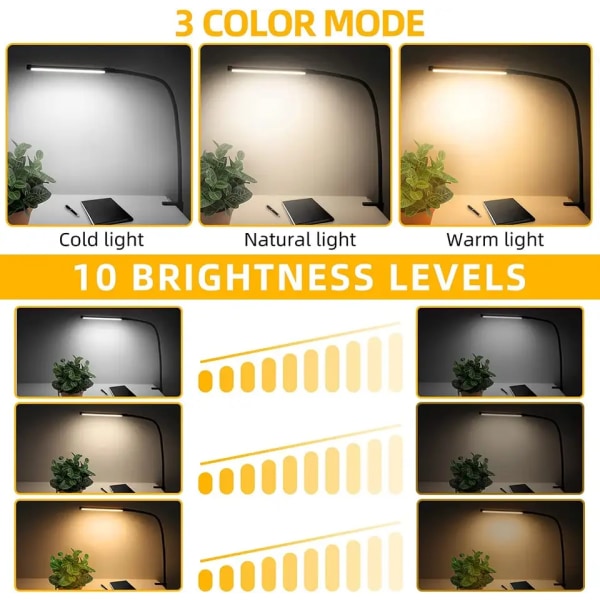 1 pc. Desk Lamps for Home Office, Clamp Lamp Dimmable Gooseneck Lamp Touch Control, Adjustable Desk Lamp for Workbench Tabletop (Black) - Image 4