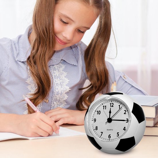 Football Alarm Clock - Silent Non-Ticking Desk Clock | Kids Bedside Clock | Cute football design, easy-to-read analog display, perfect for kids' bedrooms, great birthday gift for boys and girls - White - Image 4