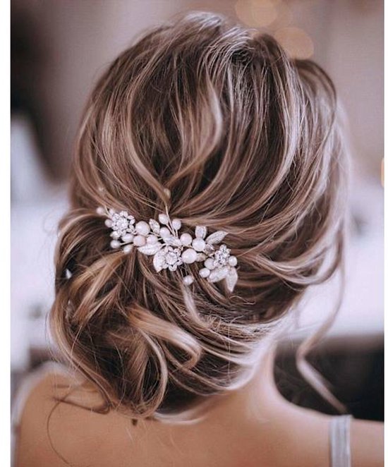 Bridal Hair Accessories - Crystal Set - Bordeaux Red Leaves and Flowers - for Women and Girls (Silver) - Image 1