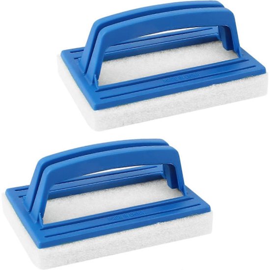 Pool Wall Brush - Sponge Pool Brush - Soft - Hot Tub Cleaning Brush - Pool Sponge Cleaner with Handle (White) Set of 2 - Image 1
