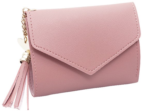 Wallet - Pink Small - Women's Leather - Leather Chain - Tassel - Pink - Multifunctional Foldable Wallet - Image 1