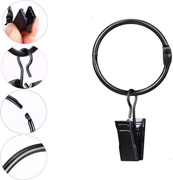 Curtain rod with clips - 20 pieces - Black 38 mm - Hanging clothes - Hanging small items - Image 1