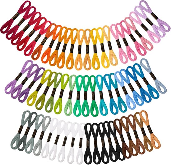 Embroidery thread - Cross stitch thread for adults and beginners - 50 colours embroidery thread - for embroidery and DIY crafts - 8 metres (6 strands) multi-coloured - 50 pieces - Image 1