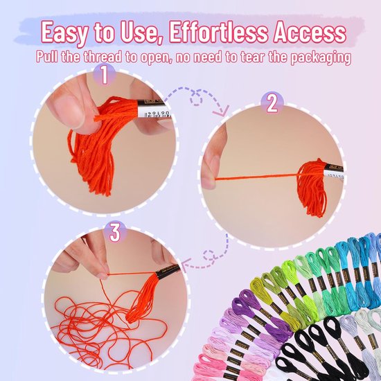 Embroidery thread - Cross stitch thread for adults and beginners - 50 colours embroidery thread - for embroidery and DIY crafts - 8 metres (6 strands) multi-coloured - 50 pieces - Image 2