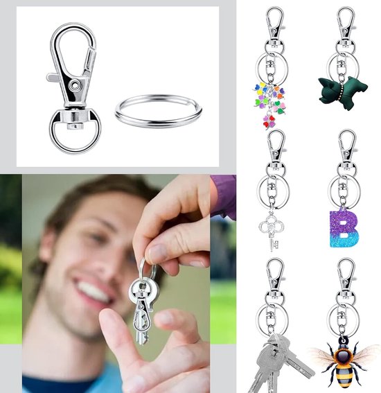 Small Stainless Steel Keychains - 100 Pieces Carabiner Keychains - DIY - DIY Ring - Snap Closure with Turning Button - (Silver) - Image 5