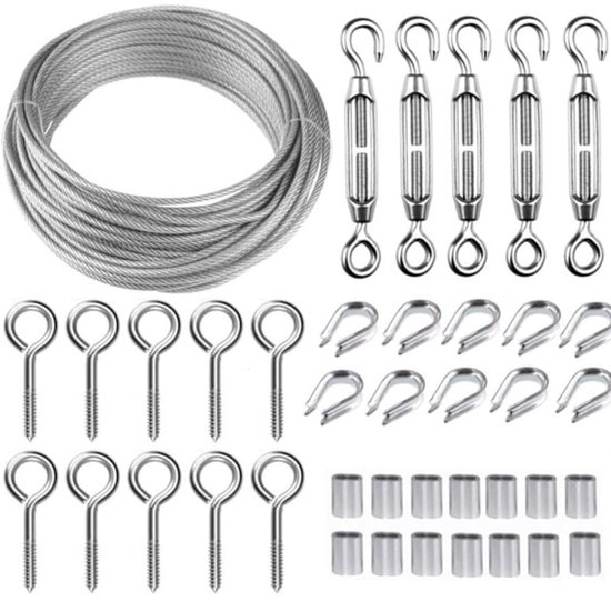 30M/2mm stainless steel wire set with M5 tensioner for plants, clotheslines and railings - Image 1