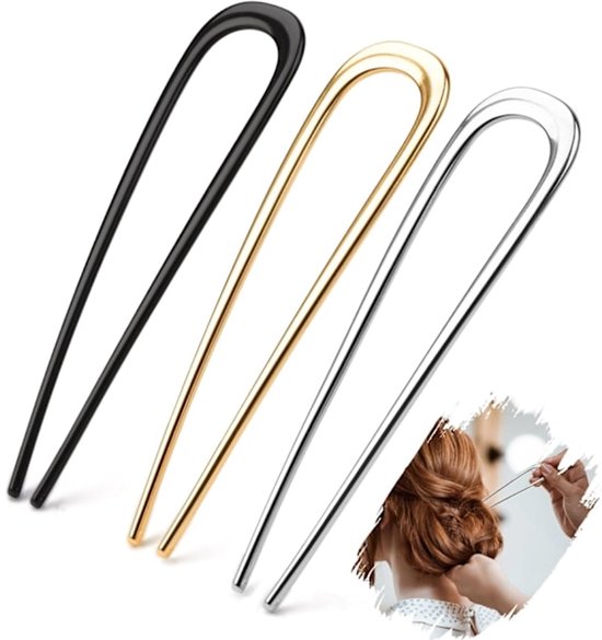 French Hair Clips - Metal 14cm / 5.5 inch - French Twist Clips - French Twist Clips - U-Shaped Clips - Gold, Silver and Black Clips - Large Clips - Pack of 3 - Image 1