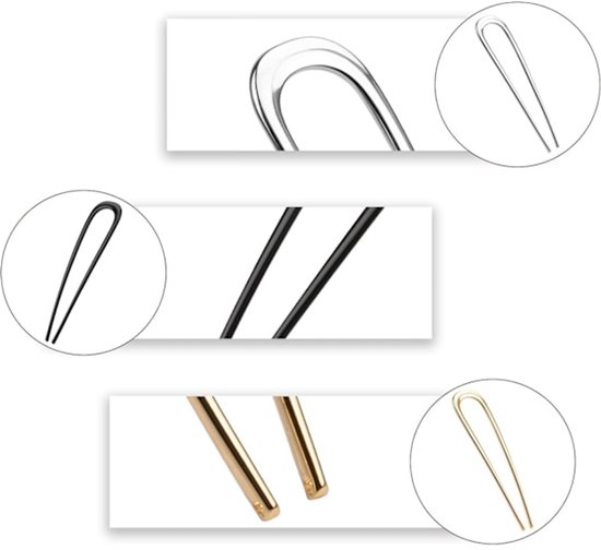 French Hair Clips - Metal 14cm / 5.5 inch - French Twist Clips - French Twist Clips - U-Shaped Clips - Gold, Silver and Black Clips - Large Clips - Pack of 3 - Image 2