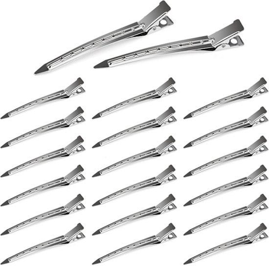 Duckbill Hair Clips - (20 Count, Silver) - 1.25 Inch Metal and Leather Hair Clips for Thick, Color-Treated Hair - Image 1