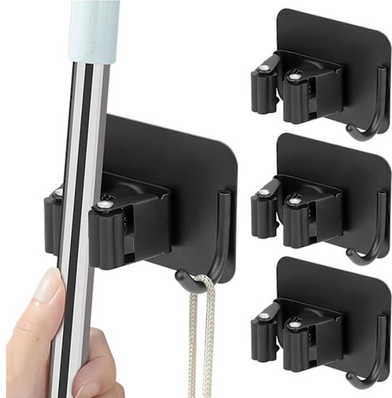 Mop hook - Wall broom hook - Wall broom holder without drilling - 4-pack - Image 1