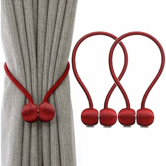 Storage Buckles - 4-Piece Magnetic Curtain Set, Magnetic Woven Curtain Set (Red) - Image 1