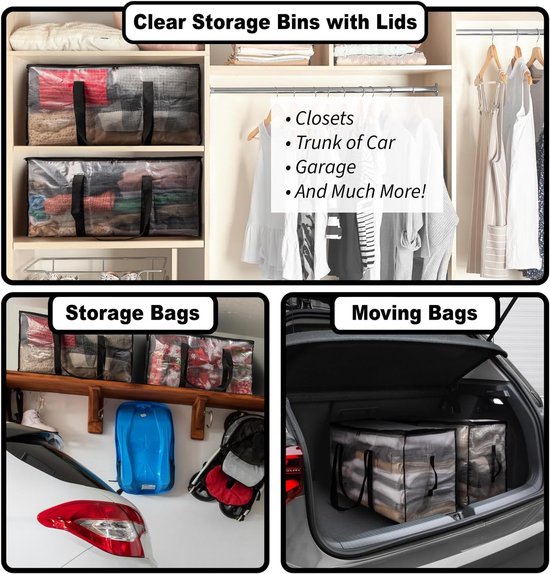 Large Moving Boxes & Storage Bags - Extra Large Moving Boxes with Backpack Straps, Zippers & Handles - Sturdy & Durable for Student Rooms - 4-Pack - Image 2