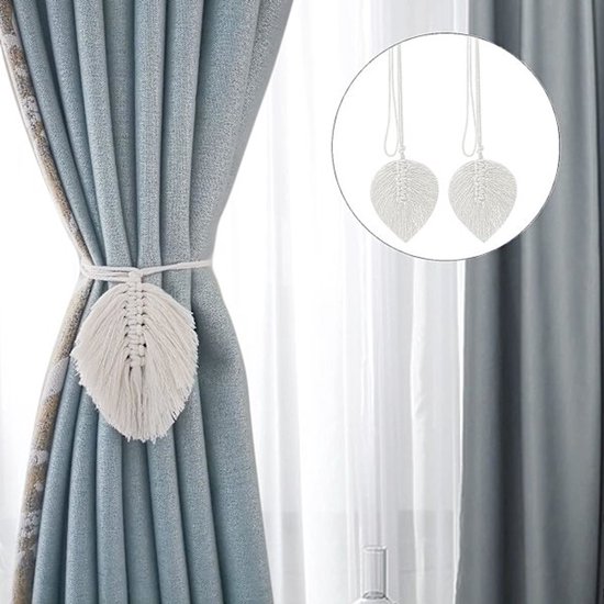 Curtain hooks - 2 sets of hand-woven curtains - curtain cords and curtain leaves - Image 5