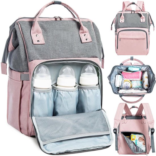 Diaper bag/backpack - Multifunctional baby diaper bag (large) - pink/gray - Image 1
