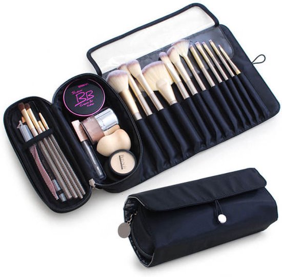 Makeup Bag - Professional Foldable Travel Brush Bag - For Makeup Brushes - Black - Image 1
