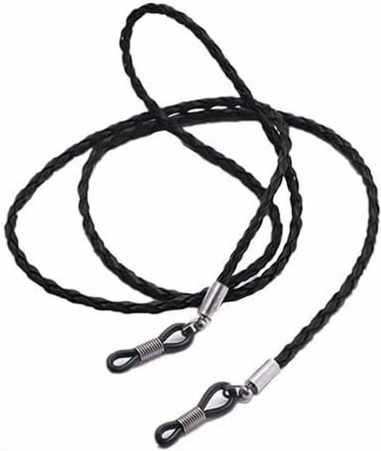 Black braided leather glasses chain holder - Anti-slip sunglasses strap - Glasses cord - Neck strap for glasses - Unisex glasses cord - 70 cm - Sunglasses and glasses accessories (2 pieces) - Image 1