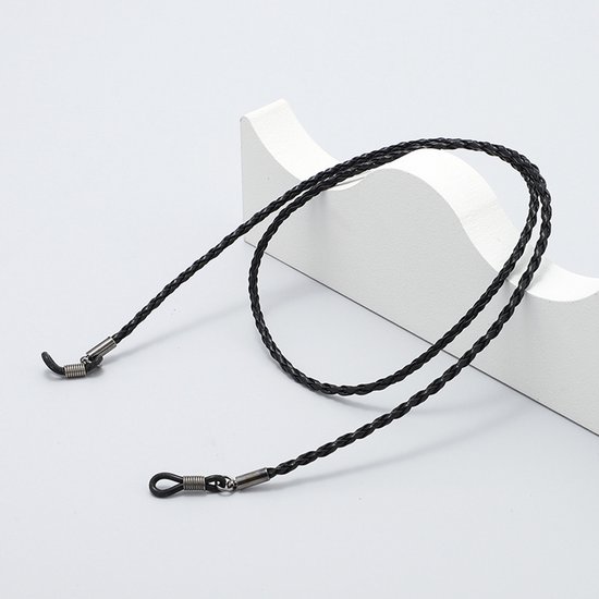 Black braided leather glasses chain holder - Anti-slip sunglasses strap - Glasses cord - Neck strap for glasses - Unisex glasses cord - 70 cm - Sunglasses and glasses accessories (2 pieces) - Image 2