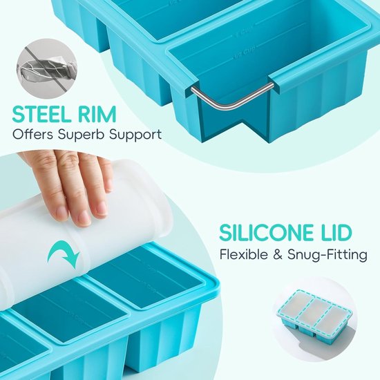 Silicone Freezer Containers with Lids - Bouillon Cube Trays - Large Ice Cube Trays - Easy Meal Prep Kitchen Storage Containers - Freezer Storage Containers for Stock, Sauces & Bouillons - 1 Pack - Image 1
