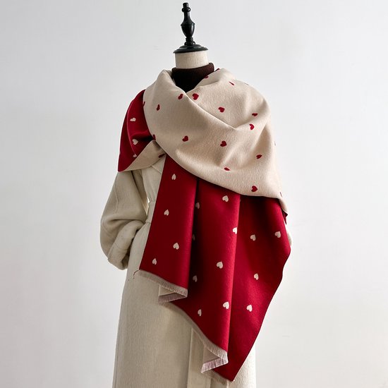 Women's scarf - Long scarf - Double-sided warm blanket - Suitable for spring, autumn and winter - 185*65cm - Red - Image 5