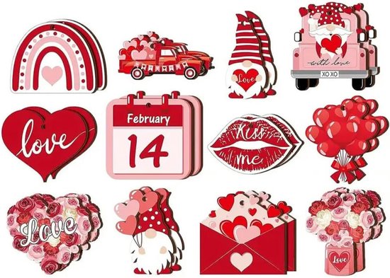 24-Piece Wooden Valentine's Ornament - Heart-Shaped Pendant with Cord - Valentine's Tree and Home Decor - Romantic Holiday Gift - Image 1