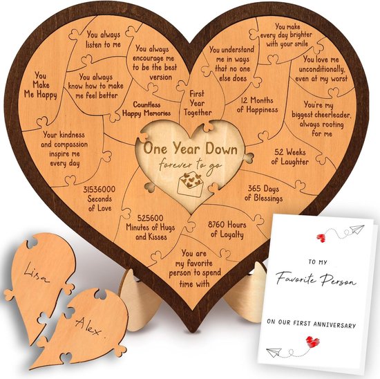 Heart-shaped puzzle - a wooden gift for a first anniversary - perfect for a boyfriend/girlfriend or husband/wife. - Image 1