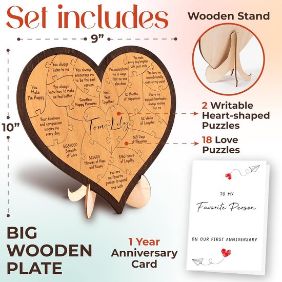 Heart-shaped puzzle - a wooden gift for a first anniversary - perfect for a boyfriend/girlfriend or husband/wife. - Image 6