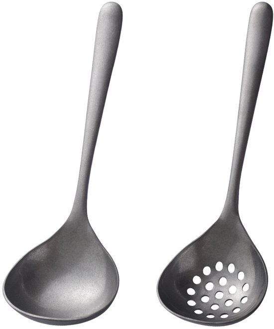 2-piece soup ladle and colander set - Colander with long handle for hot pans - Vintage style - Dishwasher safe - Suitable for sauces and cooking - Image 1