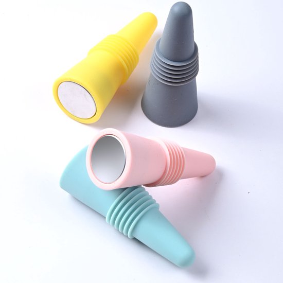 4 Piece Colored Stoppers - Reusable - Silicone Material - With Non-slip Handle, Perfect for Champagne, Keeps Your Drink Fresh - Image 1