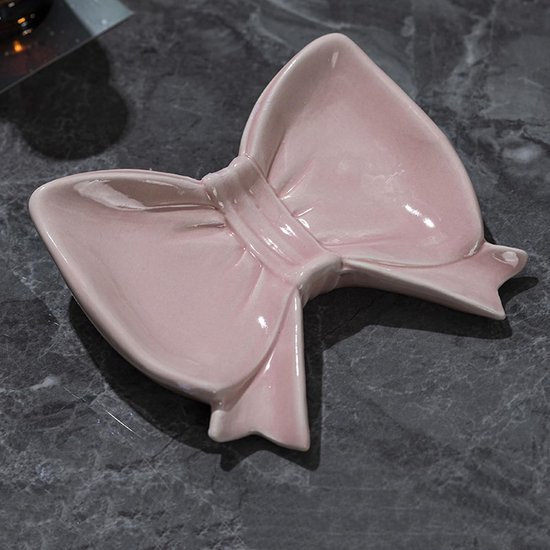 Bow Soap Dish - Ceramic Soap Organizer with Pink Bow - Bathroom Decor, Sponge Holder for Sink, Jewelry Storage Box, Bathroom Countertop Accessories (Pink) - Image 1