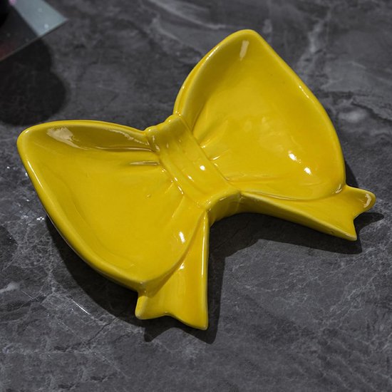Bow Soap Dish - Ceramic Soap Organizer with Pink Bow - Bathroom Decor, Sponge Holder for Sink, Jewelry Storage Box, Bathroom Countertop Accessories (Yellow) - Image 1