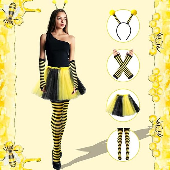 Bee Costume Set for Adults - Complete with Skirt, Headband, Stockings & Gloves - Cosplay & Party Outfit - Hilarious Halloween Costume for Adults - Image 1