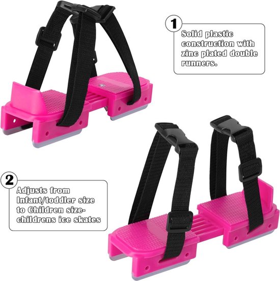 Adjustable Kids' Skates - Double Blade for Stability - With Straps & Shoe Size 16-21 - Pink - Image 3