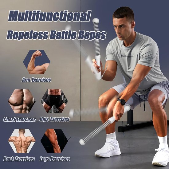 2-Pack Cordless Battle Ropes - Battle Rope - Fitness Rope - Soft Grip - For Home Gym & HIIT - Portable Arm and Core Trainer - Gray - Image 2
