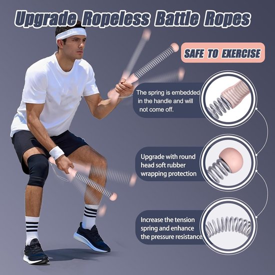 2-Pack Cordless Battle Ropes - Battle Rope - Fitness Rope - Soft Grip - For Home Gym & HIIT - Portable Arm and Core Trainer - Pink - Image 3