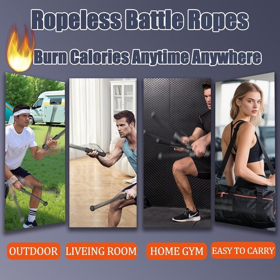 2-Pack Cordless Battle Ropes - Battle Rope - Fitness Rope - Soft Grip - For Home Gym & HIIT - Portable Arm and Core Trainer - Black - Image 3